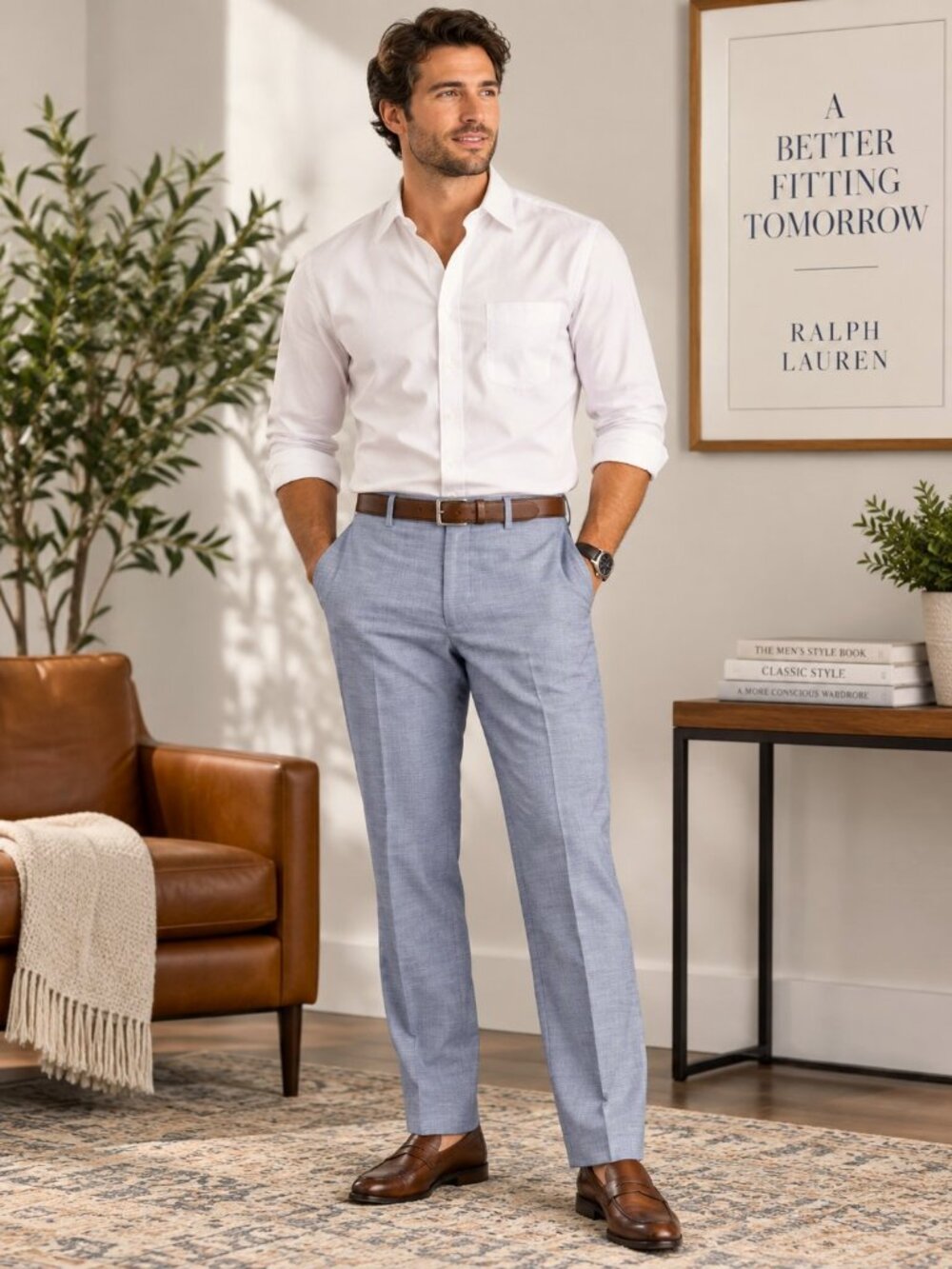 Ralph Ralph Lauren Comfort Flex Dress Pants Men 34x30 Blue Straight Leg